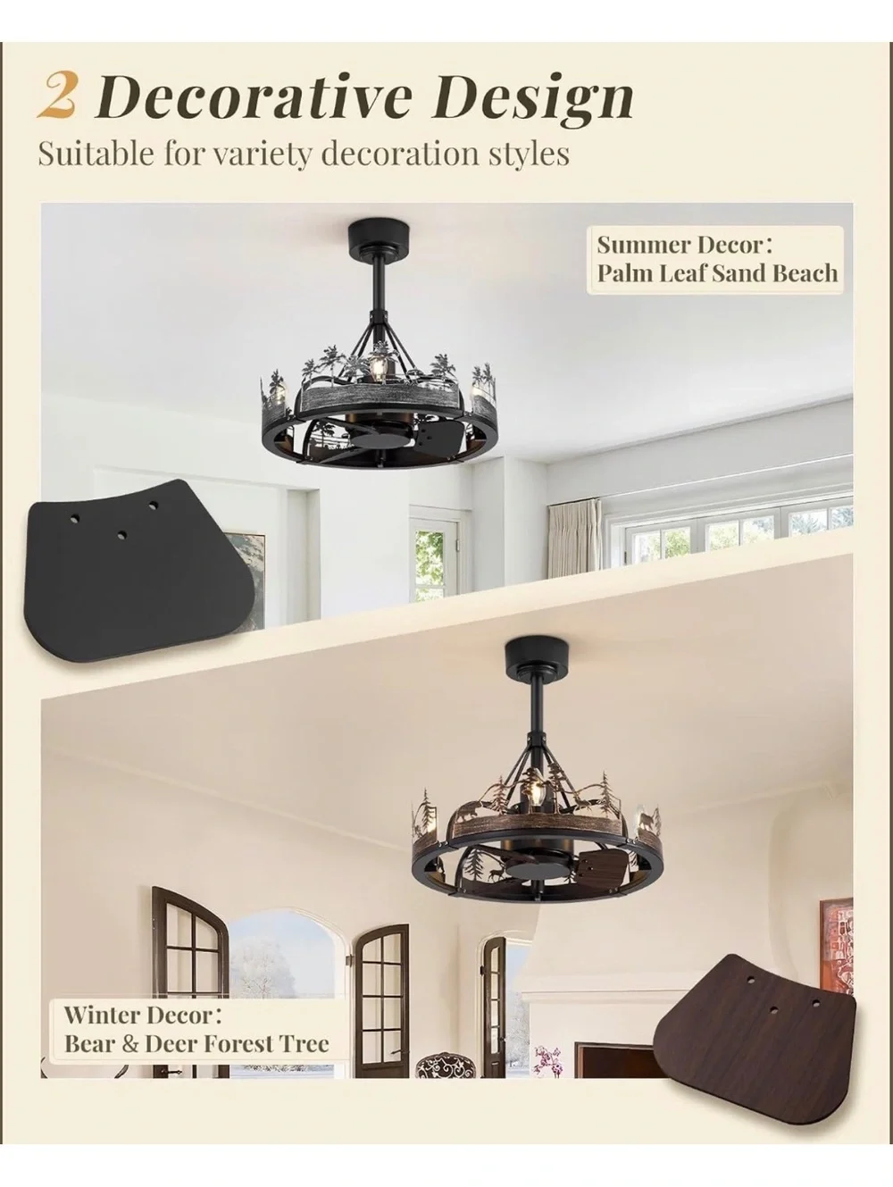 Rustic Interchangeable Metal 20 Inch Ceiling Fan with Light and Remote Control